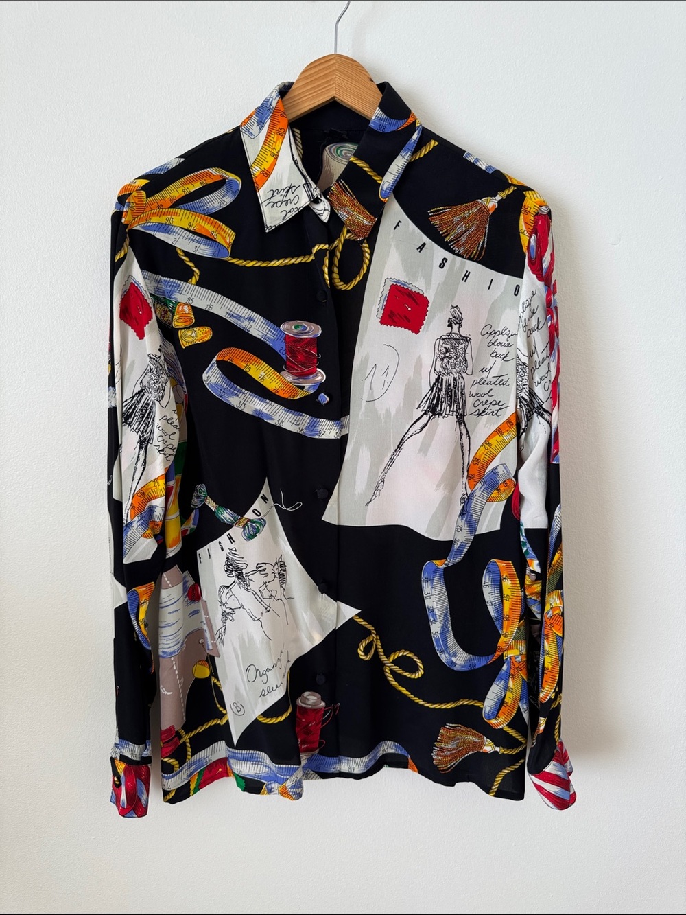 Vintage Jerri Sherman Silk Fashion Sketch Sewing Motif Blouse Button Down